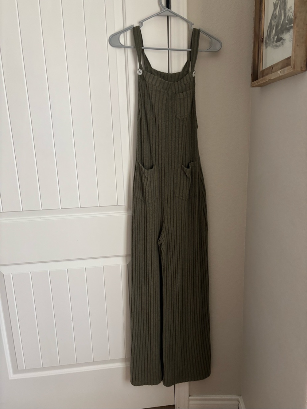 HALARA Olive Green Ribbed Overalls with Pocket Detail - Picture 2 of 5